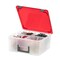 IRIS USA 26.7qt Portable Divider Holiday Storage Bin, Ornament Storage Box, 4-Compartment Container Tote, Clear/Red